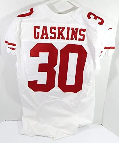 -ban a San Francisco 49ers Kendall Gaskins 30 Játék Kiadott Fehér Jersey 70 Javítás 1 - Aláíratlan NFL Játék Használt