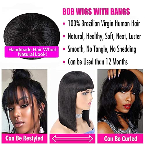 Egy ALIMICE Rövid Bob Paróka Emberi hajból Egyenes Brazil Szűz Emberi Haj Paróka a Frufru Nem Csipkével, Paróka, Fekete Nők