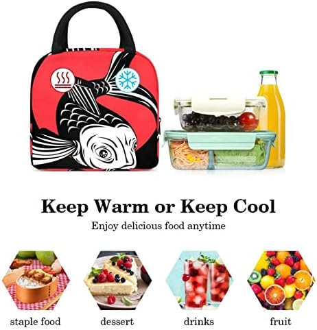 Japán Hal Vörös Hold Festék Ebéd Bag Szigetelt Ebédet Piknik Táska, Kerti Iskola Utazási Élelmiszer-Konténer Hűtő Tote Bags