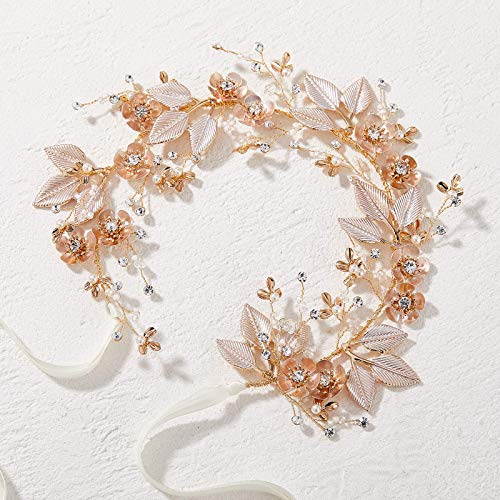 SWEETV Kézzel készített Esküvői Headpieces a Menyasszony Haj Tartozékok Virág-Levél Menyasszonyi Fejpánt Rózsa Arany Esküvői