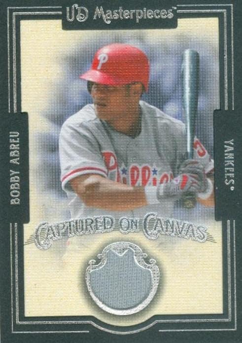 Bobby Abreu játékos kopott jersey-i javítás baseball kártya (Philadelphia Phillies) 2007-Es Felső szint Remekművek Vászon