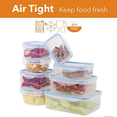 8 Pc Műanyag Élelmiszer-Tároló Tartályok - Tartós Multi-Size Élelmiszer-tartály, Záró Fedelek - BPA Mentes Mikrohullámú sütőben