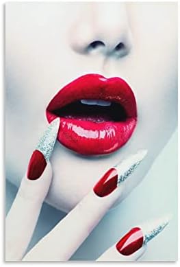 Nail Art Plakátok a Szexi Vörös Ajkak Divat Szín Megfelelő Köröm kozmetika Smink Szalon Poszterek, Fali Vászon Művészi Nyomatok