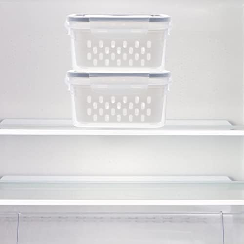 Luxshiny Hűtőszekrény Szervező Ládákat Zöldség-Gyümölcs Szűrőedény tárolóban Fedő 850ML 2db Hűtő Elvezetését Frissebb Hűtőszekrény