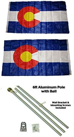 AES Állam Colorado 3 'x5' Poliészter 2 Rétegű Kétoldalas Zászló 6' Alumínium Zászló Rúd Készlet, Arany Színű Labdát Topper