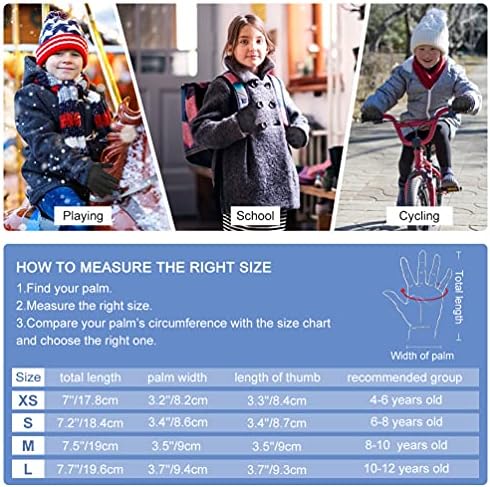 Téli Futó Kesztyű Gyerekeknek - Touch Képernyő Meleg Termál Kesztyű csúszásgátló Kerékpár Hó Sí Foci Fiúk Lányoknak 4-12