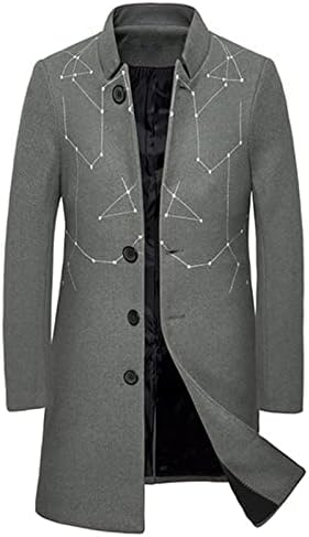 Férfi Közepén Hosszú Kabát Gyapjúból Állni Gallér Borsó Kabát Téli Meleg Egysoros Hímzés Outwear Szilárd Üzleti Kabát